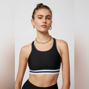 The Upside Hype Linda Striped Stretch Sports Bra Black White NWT